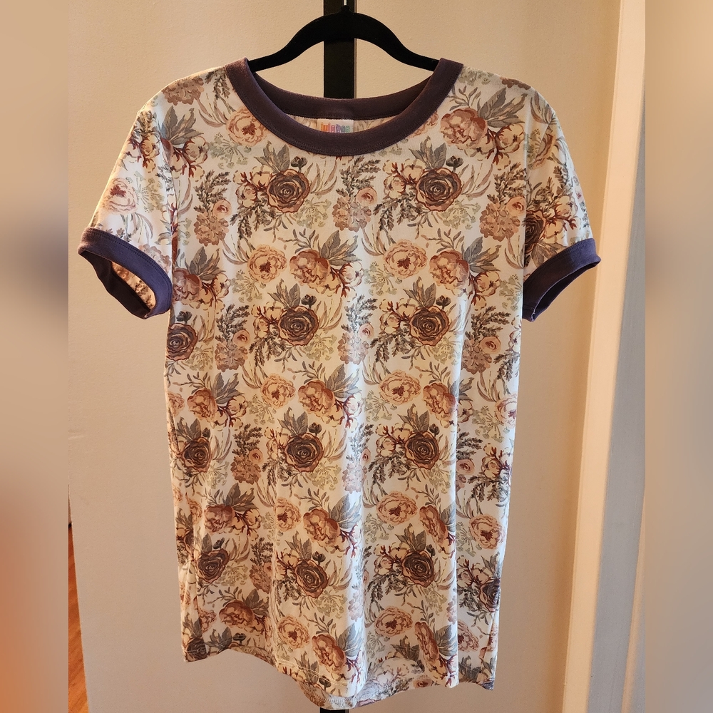 LuLaRoe Floral Print Tunic with Purple Trim